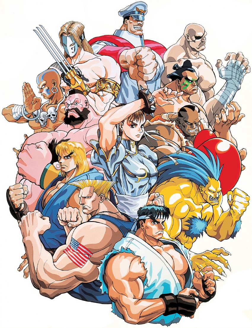 chun-li, ryu, ken masters, zangief, m. bison, and 7 more (street fighter and 1 more) drawn by nishimura_kinu