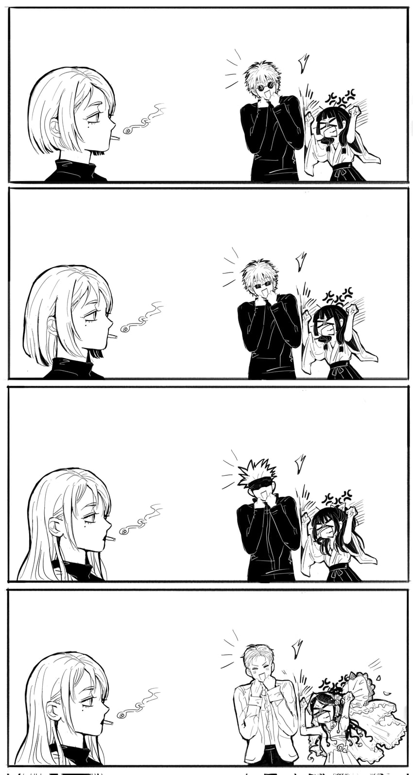 gojou satoru, ieiri shoko, and iori utahime (jujutsu kaisen) drawn by br1025022977