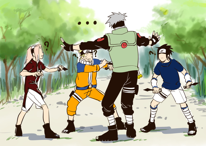 haruno sakura, uzumaki naruto, uchiha sasuke, and hatake kakashi (naruto and 2 more) drawn by harububa
