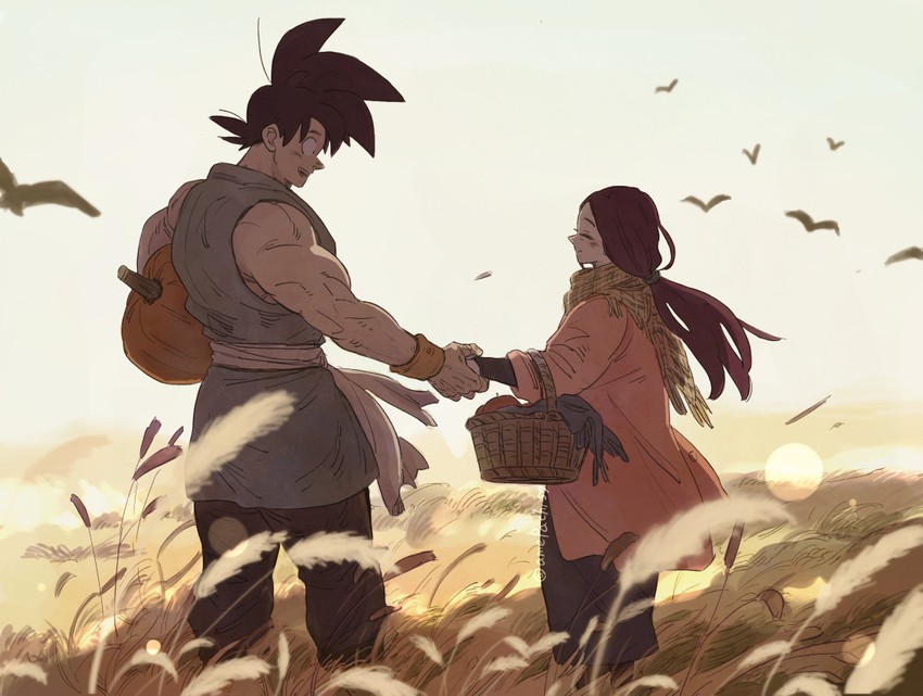 son goku and chi-chi (dragon ball and 1 more) drawn by amepati