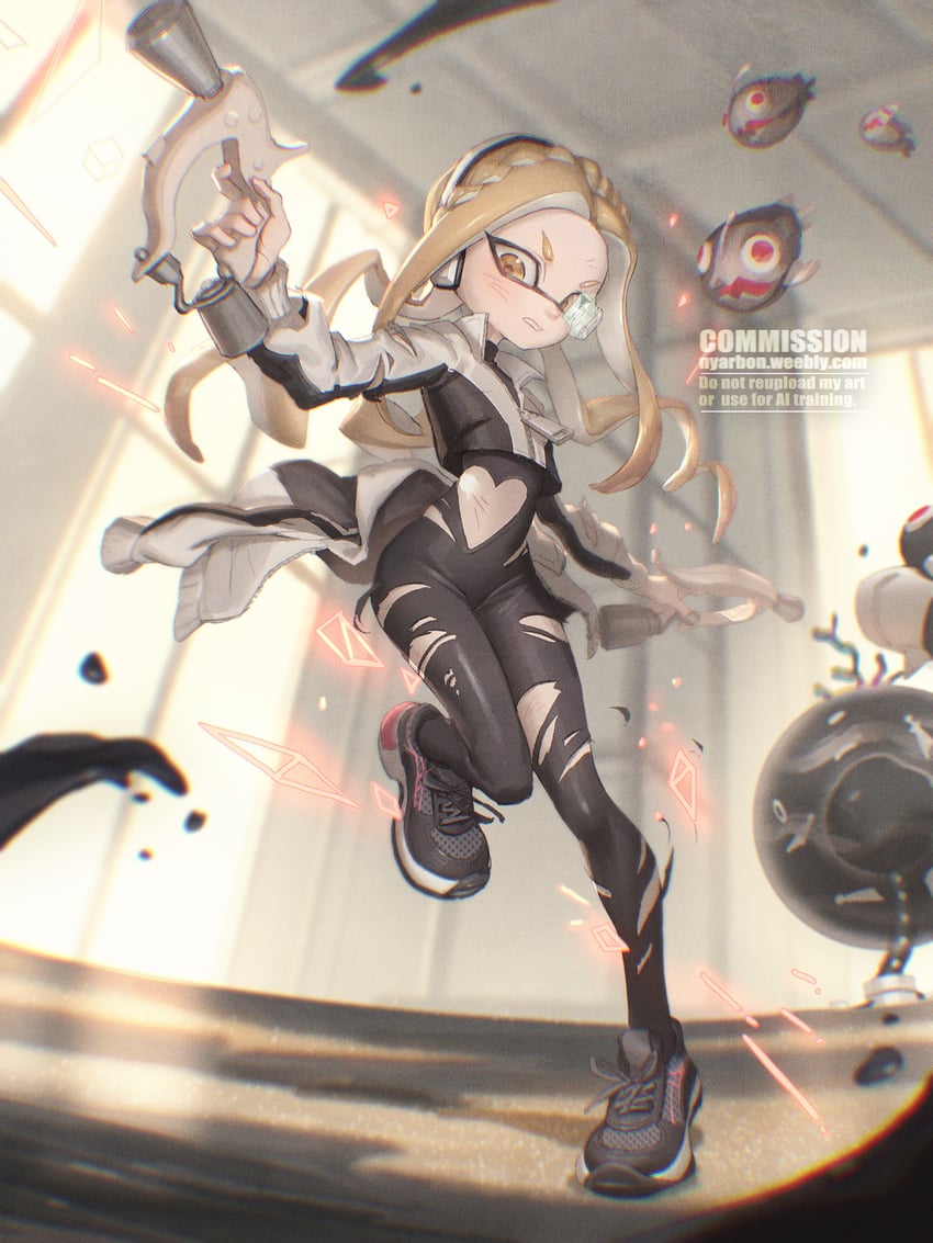 inkling player character, inkling girl, whirling accelerando, and homing arpeggio (splatoon and 2 more) drawn by biahnyang