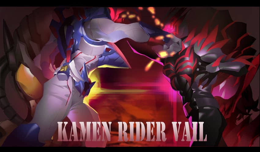 kamen rider vail, vail, kamen rider destream, and crimson vail (kamen rider and 1 more) drawn by hero118
