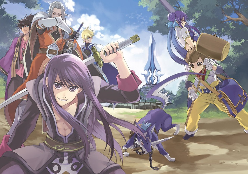 yuri lowell, judith, raven, flynn scifo, repede, and 2 more (tales of and 1 more) drawn by fujimura_(marina)