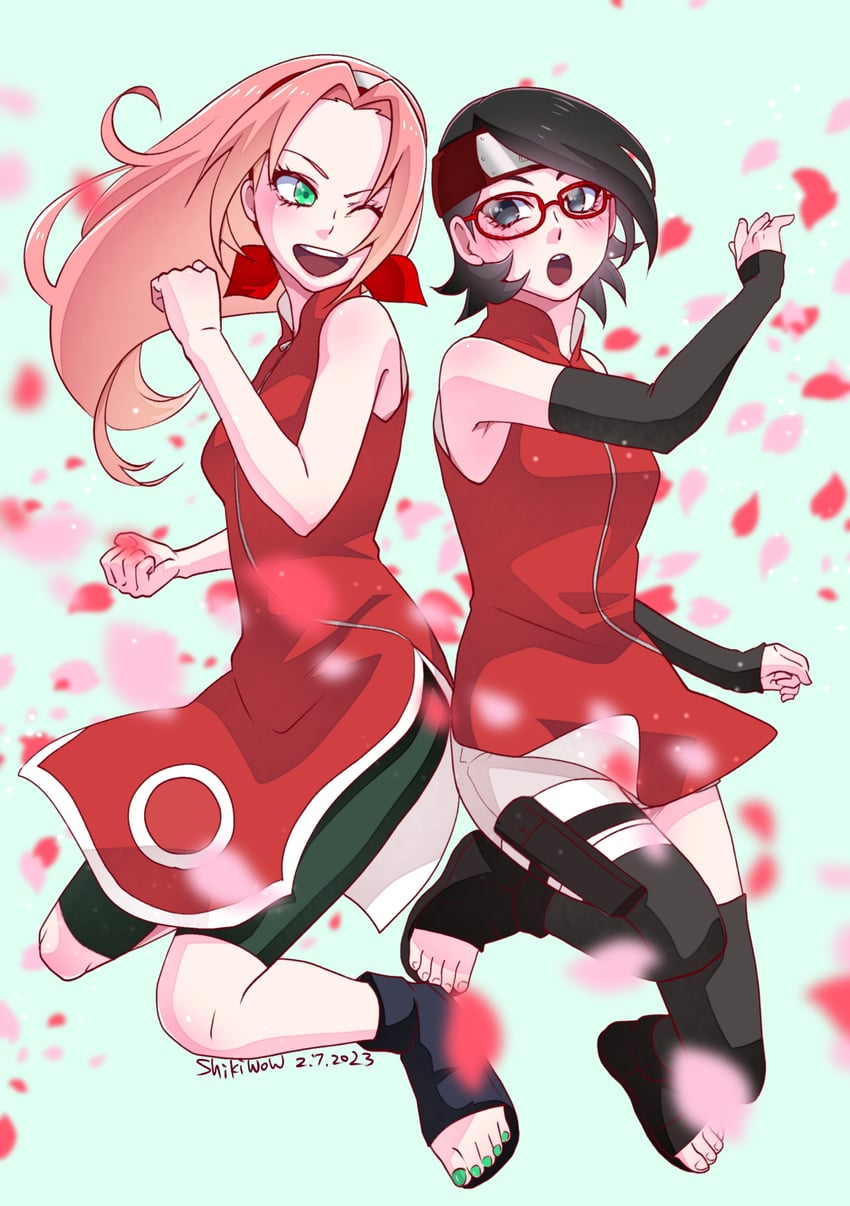 haruno sakura and uchiha sarada (naruto and 1 more) drawn by shikiwo