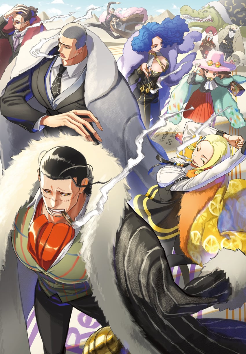 crocodile, galdino, bon clay, miss valentine, miss goldenweek, and 7 more (one piece) drawn by sukehige
