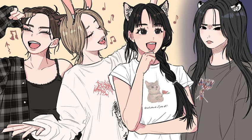 haneul, belle, natty, and julie (real life and 1 more) drawn by tangchi_suputhipong