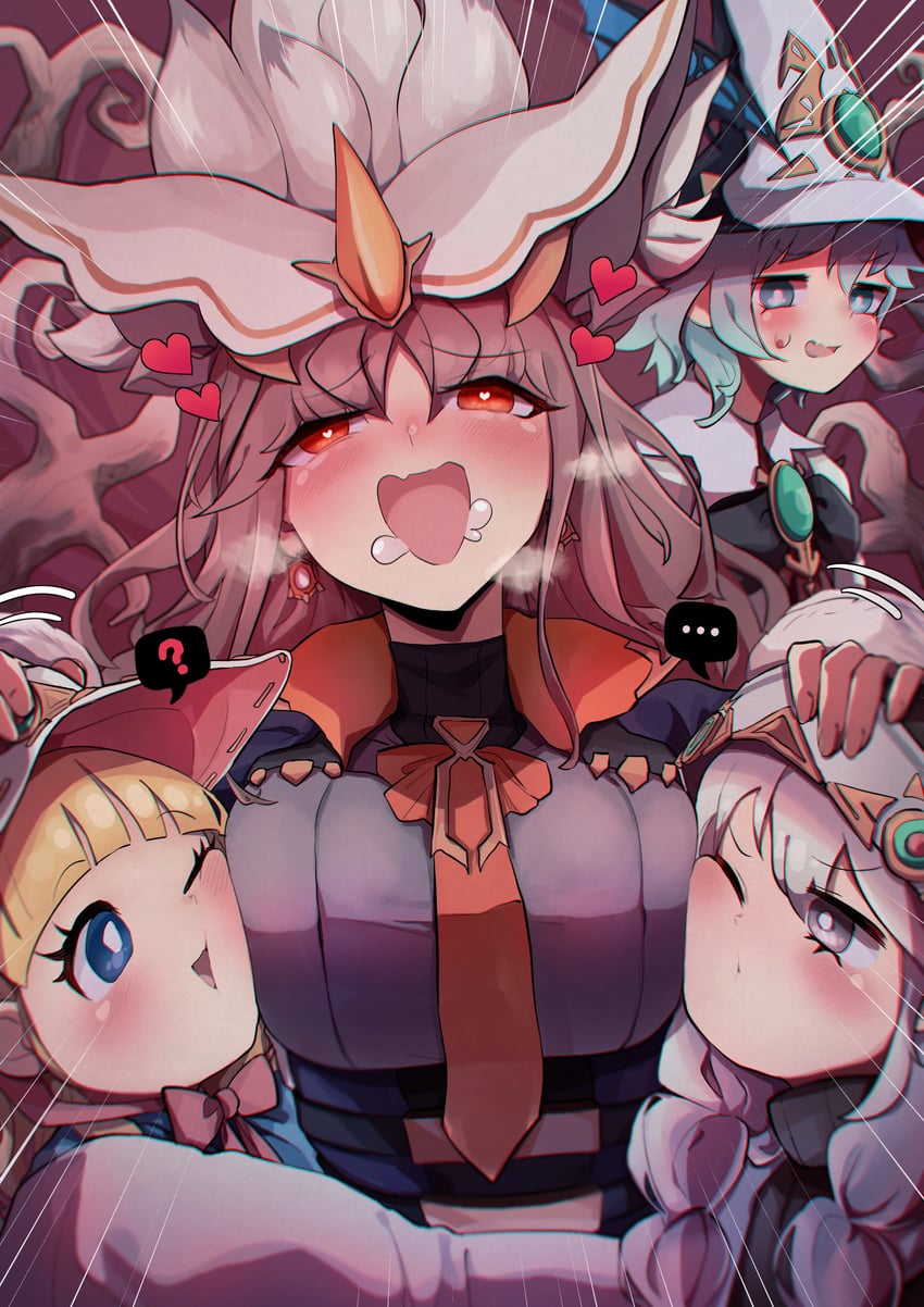 diabellstar the black witch, diabellze the original sinkeeper, astellar of the white forest, elzette of the white forest, silvy of the white forest, and 1 more (yu-gi-oh!) drawn by c_civciv