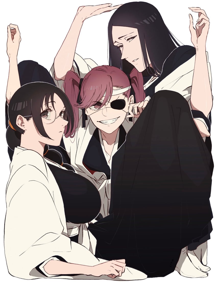 unohana retsu, saitou furoufushi, and katori batsuunsai (bleach and 1 more) drawn by m1gm1gmagnesium