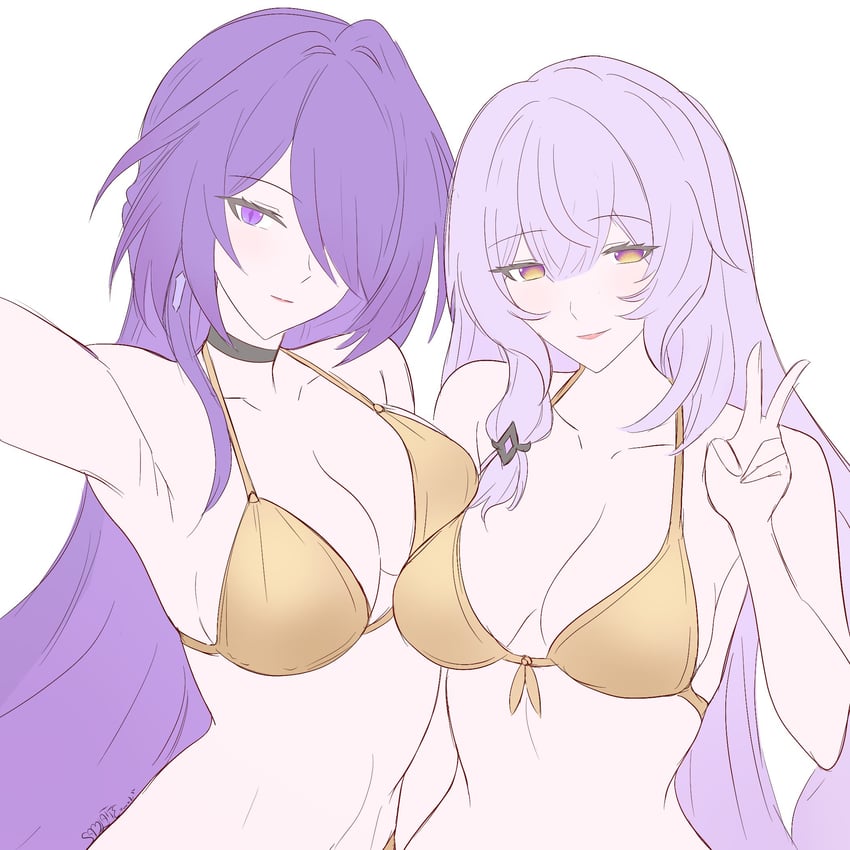 acheron and black swan (honkai and 1 more) drawn by samlatte