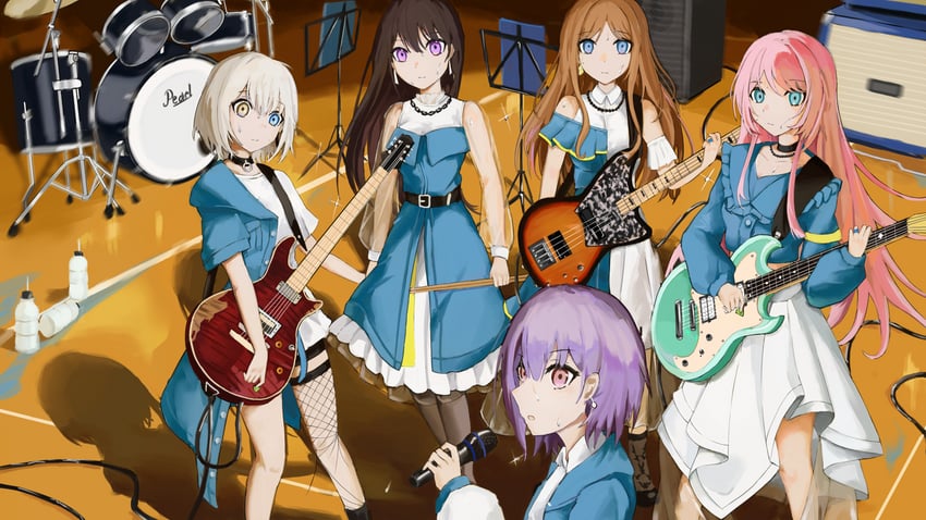 chihaya anon, nagasaki soyo, shiina taki, takamatsu tomori, and kaname raana (bang dream! and 1 more) drawn by leds_(jesshilda11)