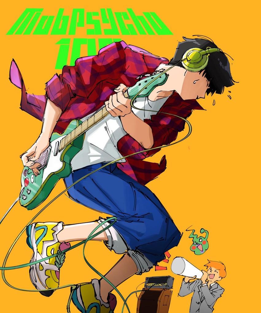 kageyama shigeo, reigen arataka, and ekubo (mob psycho 100) drawn by sweepswoop