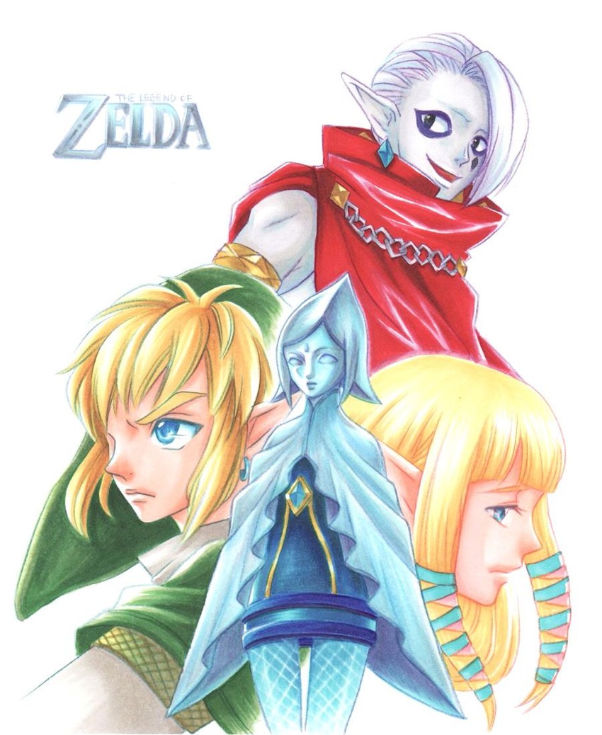 link, princess zelda, fi, and ghirahim (the legend of zelda and 1 more) drawn by torakota