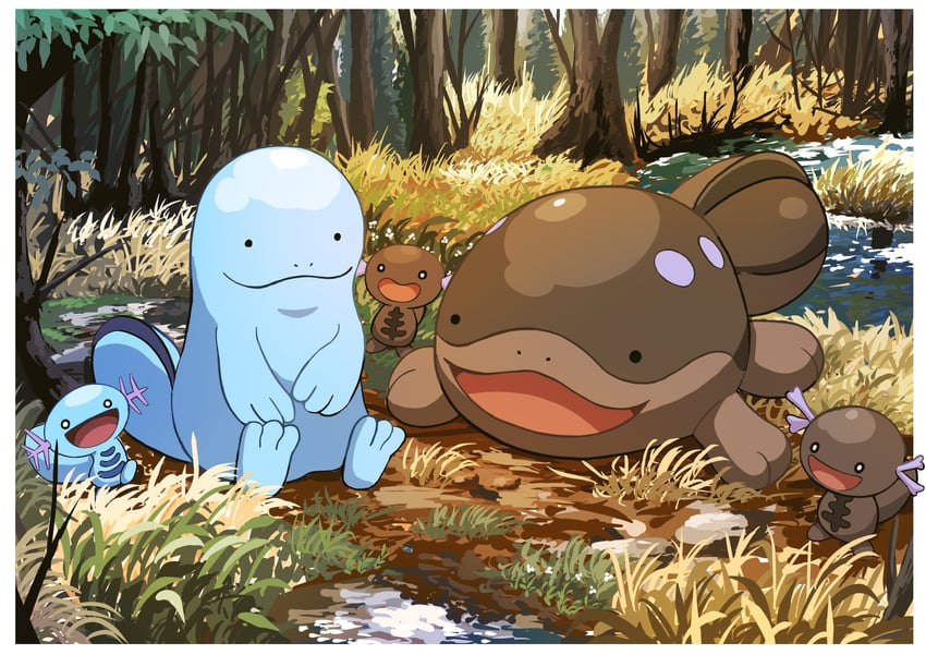 wooper, clodsire, quagsire, and paldean wooper (pokemon) drawn by hazikamiio