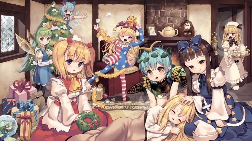 cirno, daiyousei, clownpiece, lily white, star sapphire, and 3 more (touhou) drawn by gorota