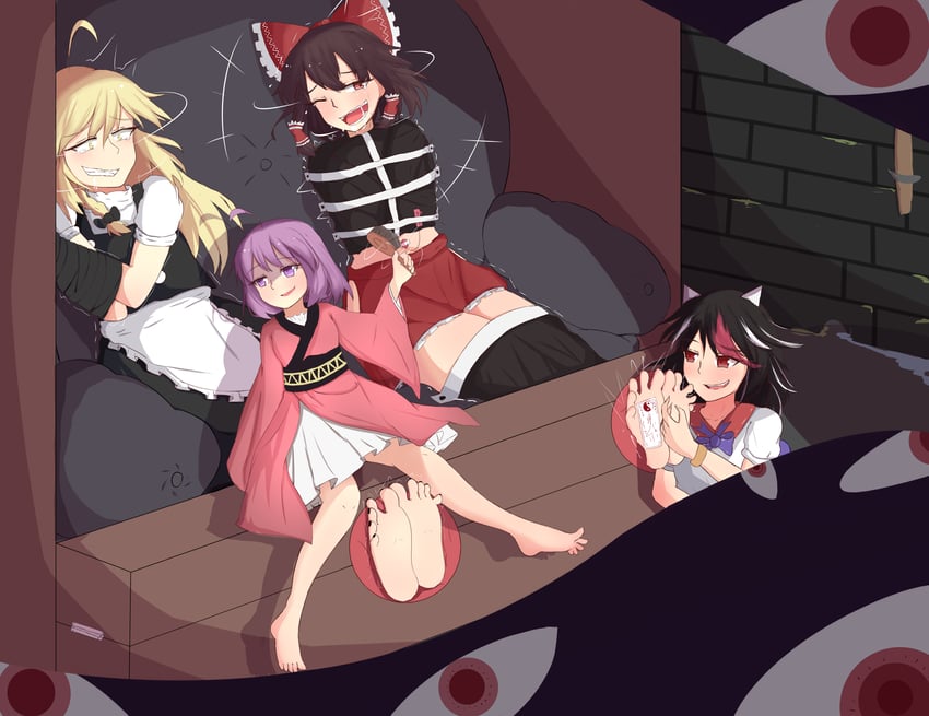 hakurei reimu, kirisame marisa, kijin seija, and sukuna shinmyoumaru (touhou) drawn by jager
