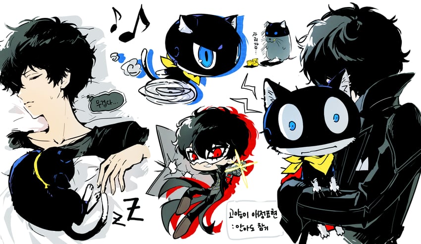 amamiya ren, joker, and morgana (persona and 1 more) drawn by themoonrabbit