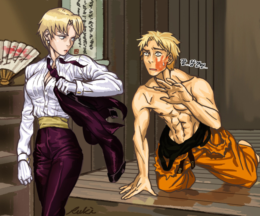 king and ryou sakazaki (the king of fighters and 1 more) drawn by rukiana