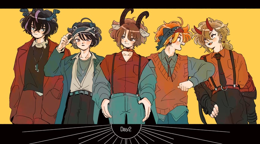 kurama ushio, kaguya muneuji, isotake akuta, kinugawa kiroku, and nanamegi nanaki (18trip) drawn by chokki_01