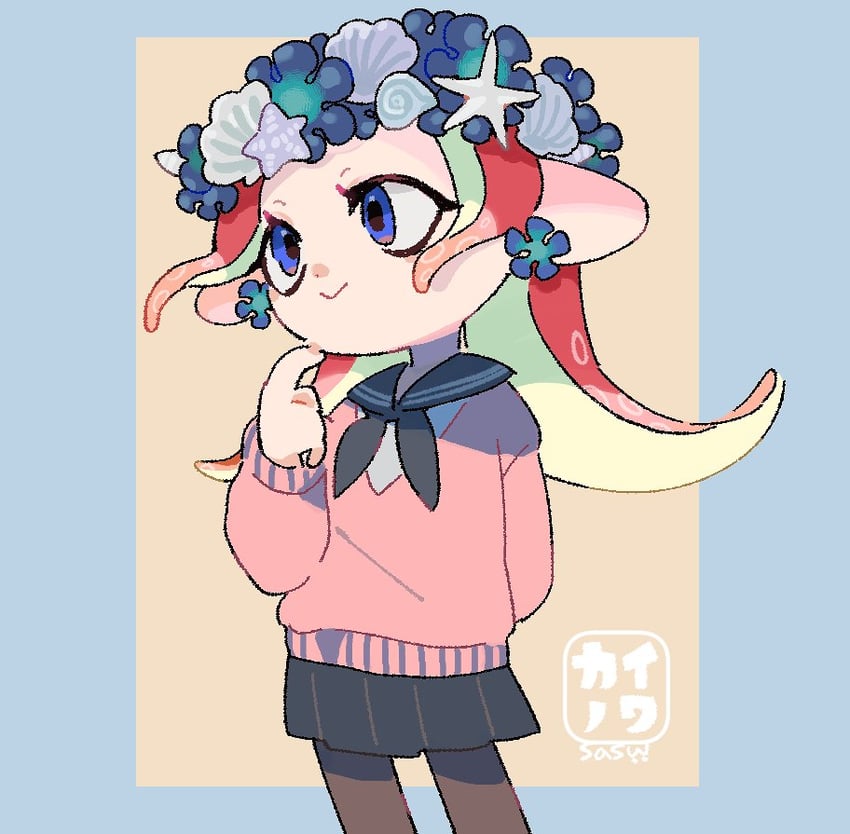 octoling player character and octoling girl (splatoon and 1 more) drawn by sasimi