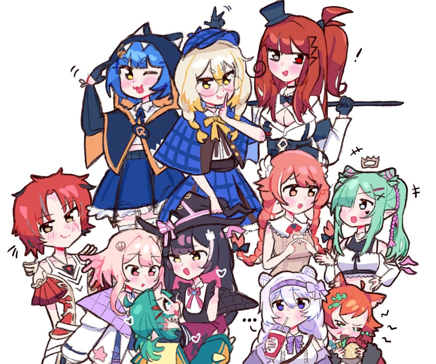 mozumi pichi, pillowdear, poko rakun, kanna yanagi, daiya fortuna, and 6 more (indie virtual youtuber and 4 more) drawn by poko_rakun_(artist)
