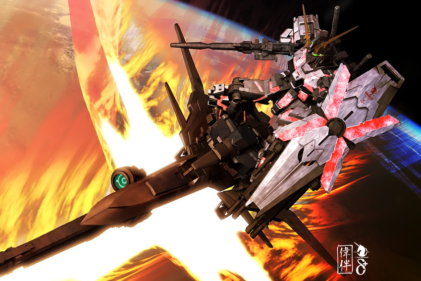 unicorn gundam and delta plus (gundam and 1 more) drawn by sandrum