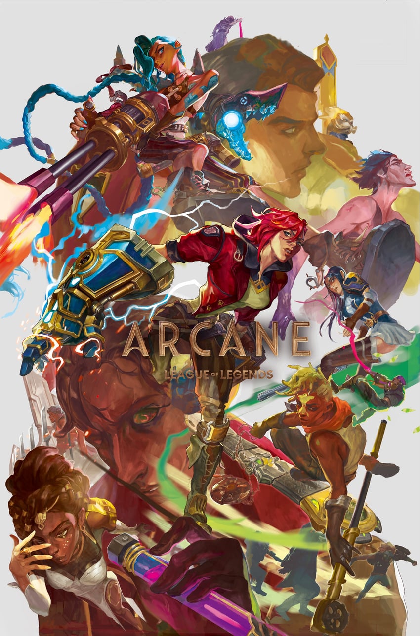 jinx, vi, caitlyn, arcane jinx, arcane vi, and 5 more (league of legends and 1 more) drawn by crystalcowboy