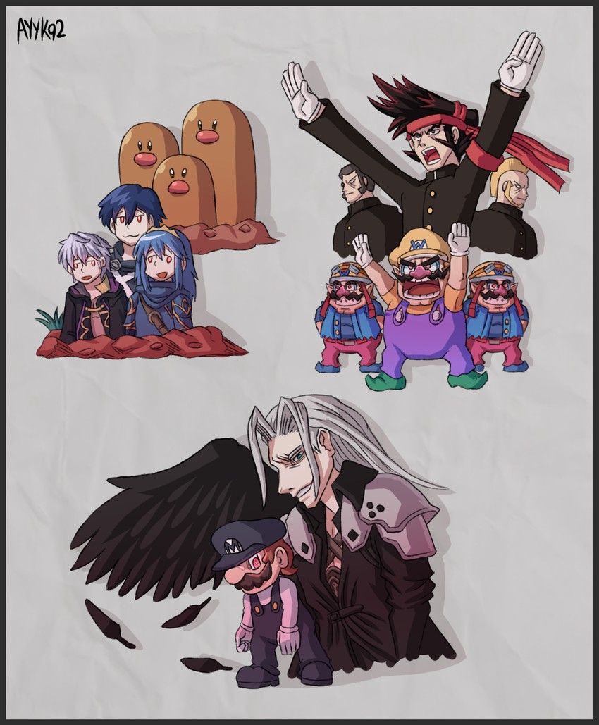 mario, lucina, sephiroth, male robin, chrom, and 5 more (pokemon and 7 more) drawn by ayyk92