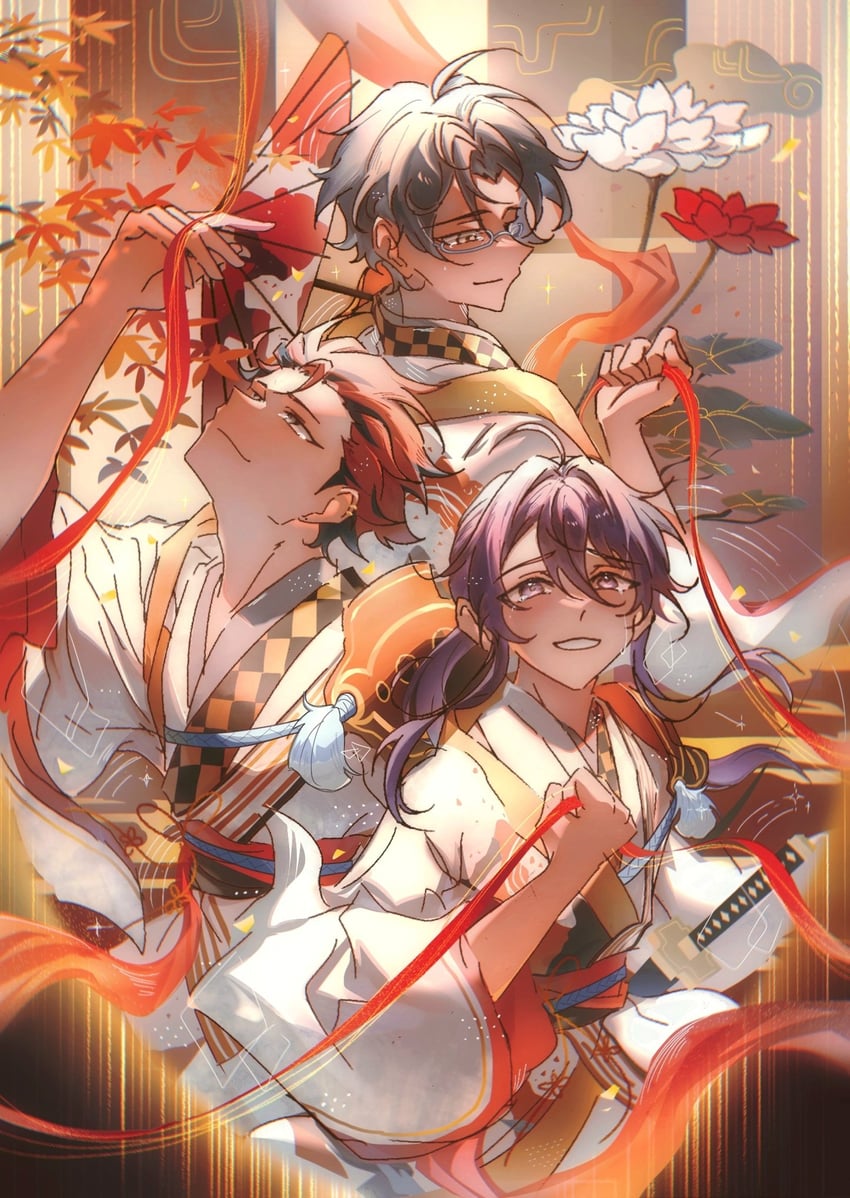 kanzaki souma, kiryu kuro, and hasumi keito (ensemble stars!) drawn by whiten_wolf