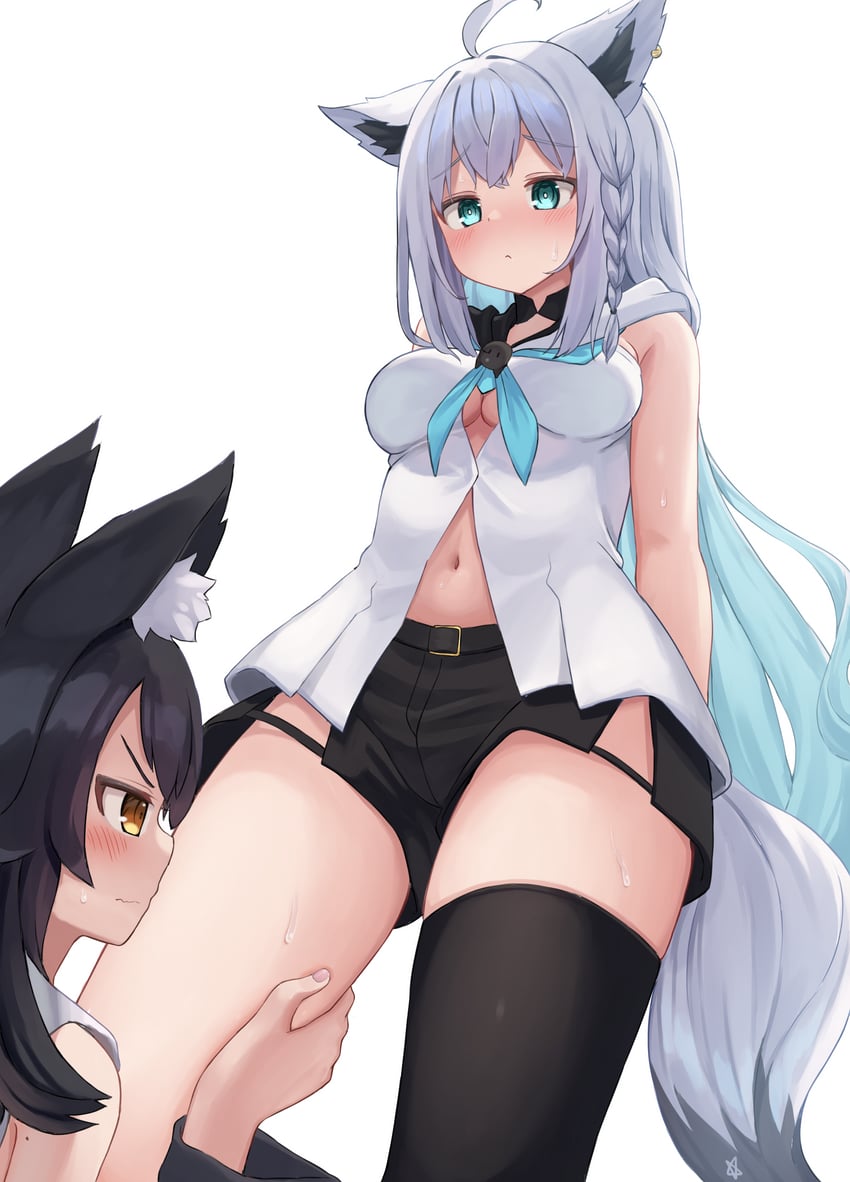 shirakami fubuki and ookami mio (hololive) drawn by kajitsu_no_hito