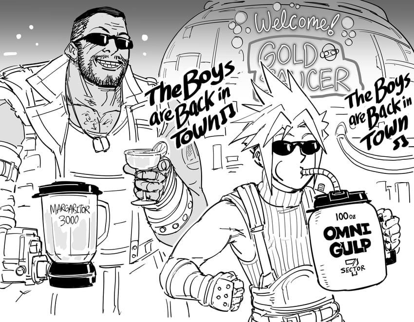 cloud strife and barret wallace (final fantasy and 1 more) drawn by bb_(baalbuddy)