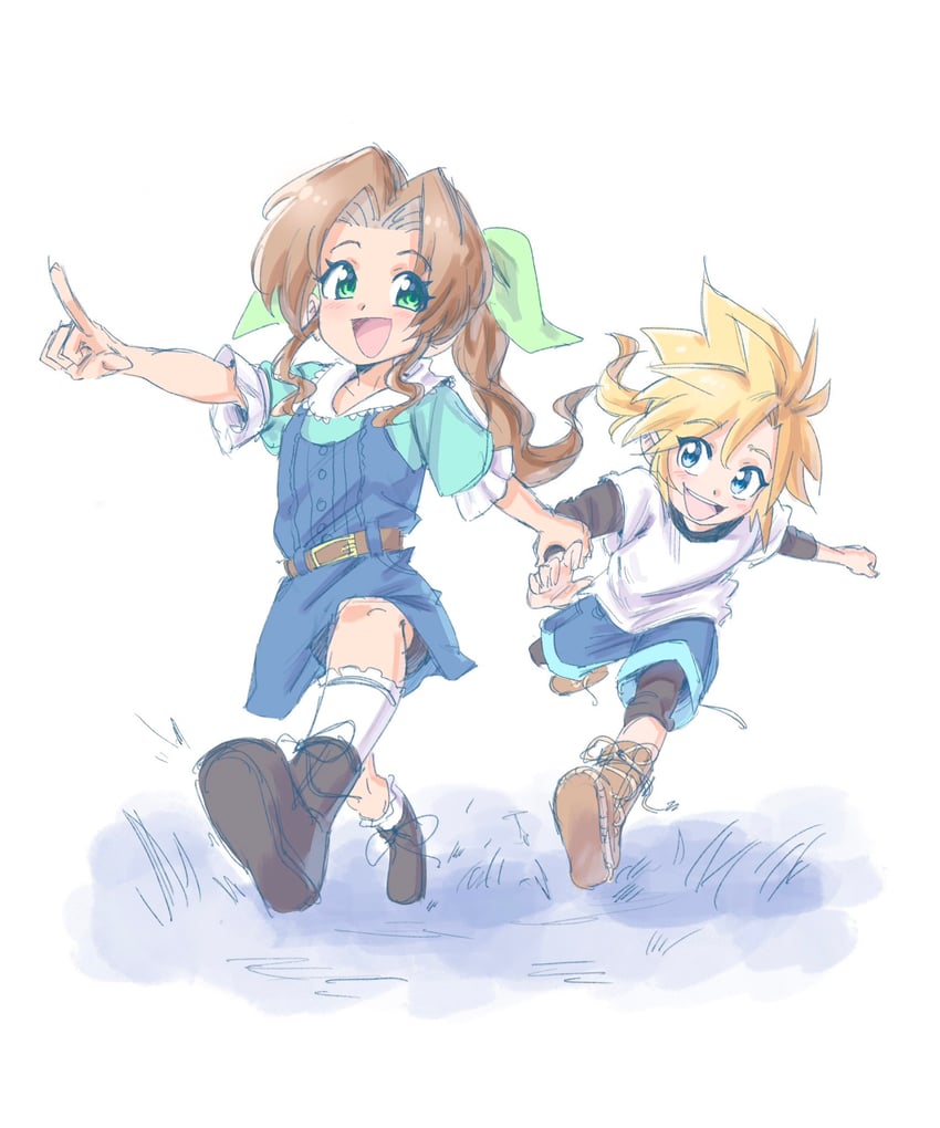 cloud strife and aerith gainsborough (final fantasy and 2 more) drawn by bervens12