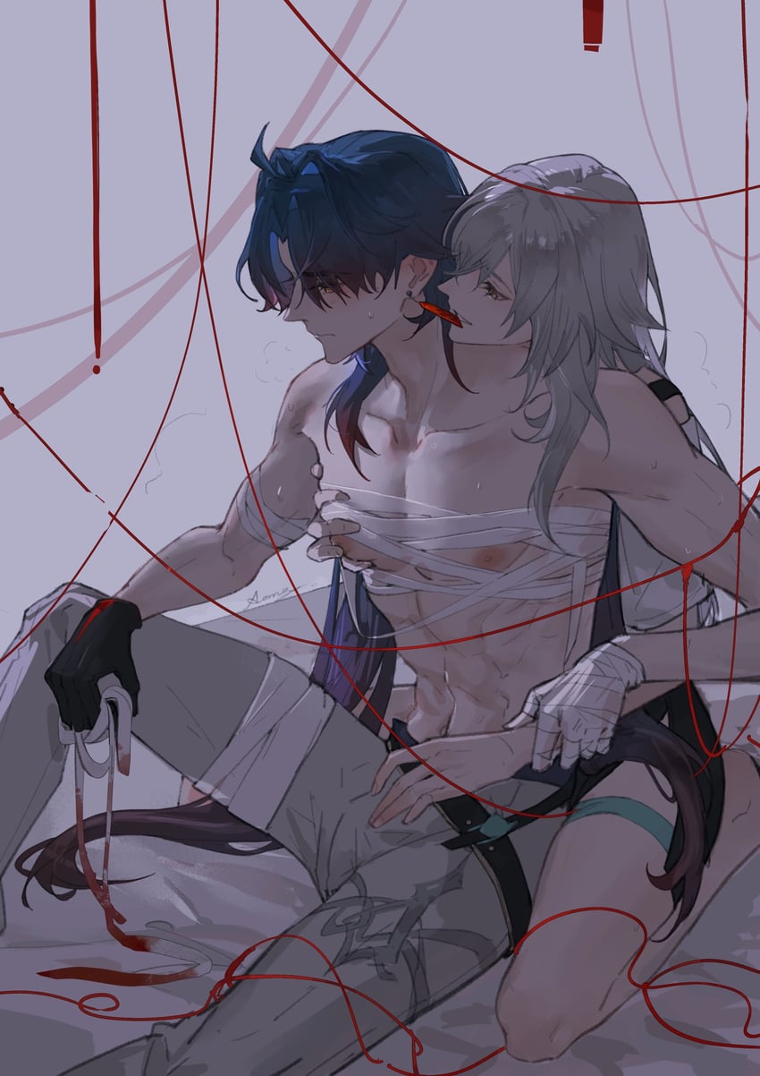 trailblazer, stelle, and blade (honkai and 1 more) drawn by aoma_(xuanzexuexi)