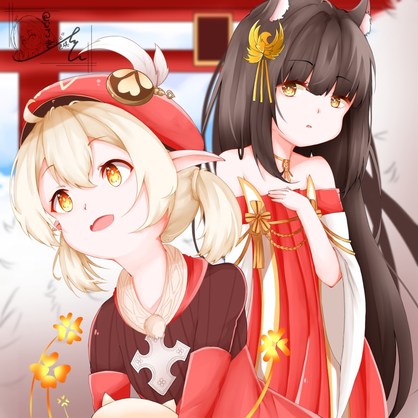 klee, jumpy dumpty, nagato, and kuno misaki (genshin impact and 1 more) drawn by iroki_(iroki1211)