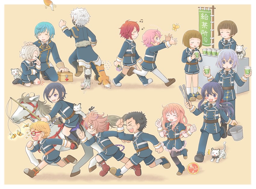namazuo toushirou, honebami toushirou, midare toushirou, yagen toushirou, ichigo hitofuri, and 11 more (touken ranbu) drawn by kuro5337