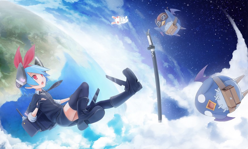 tenryuu, prinny, pleinair, and usagi-san (original and 3 more) drawn by sunimu