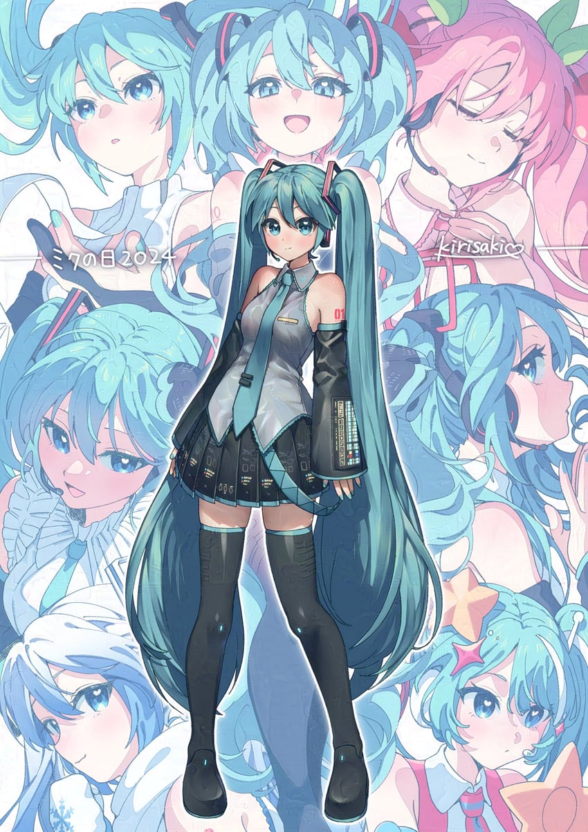 hatsune miku, yuki miku, sakura miku, and magical mirai miku (vocaloid and 3 more) drawn by kirisaki_shuusei
