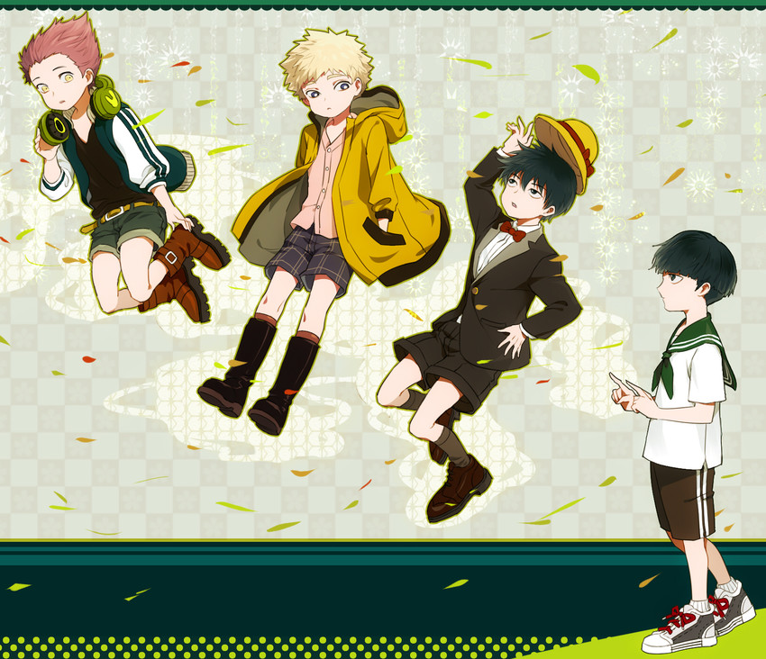 kageyama shigeo, kageyama ritsu, hanazawa teruki, and suzuki shou (mob psycho 100) drawn by changye