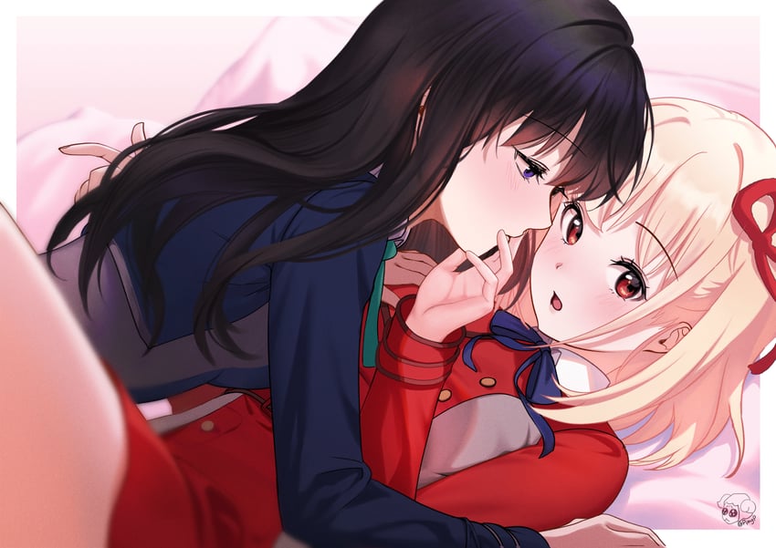 nishikigi chisato and inoue takina (lycoris recoil) drawn by takimii