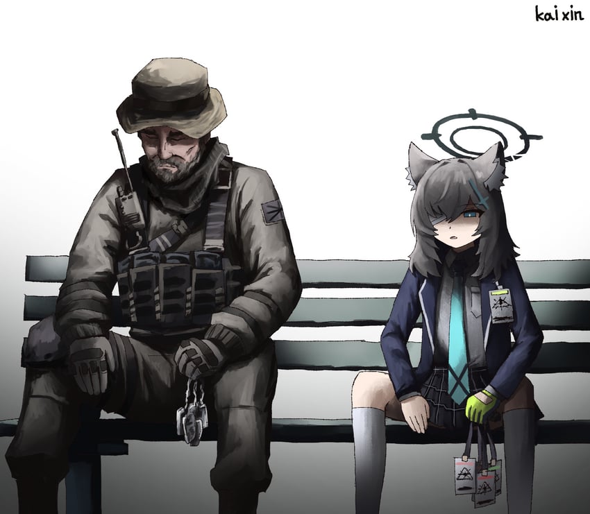 shiroko and captain price (blue archive and 1 more) drawn by kai_xin