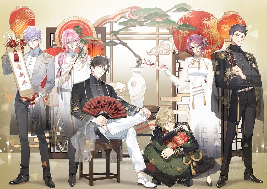 ye xinglang, chen feng, min heng, ai jia, lu ze, and 1 more (dream mansion) drawn by honey_dogs