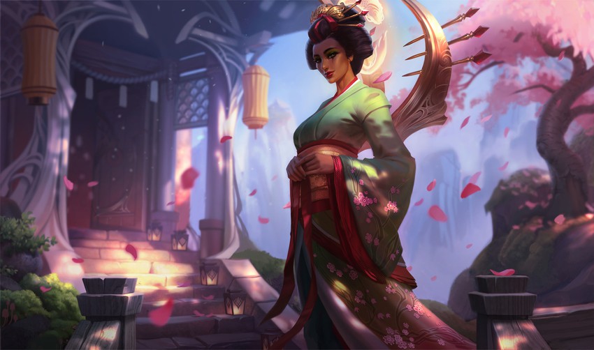 karma and sakura karma (league of legends) drawn by jem_flores and jessica_oyhenart