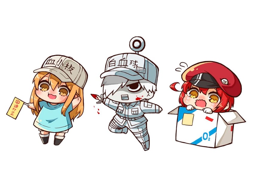 platelet, white blood cell, and red blood cell (hataraku saibou) drawn by monotsuki