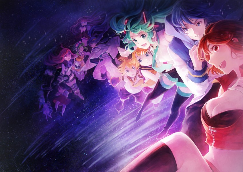 hatsune miku, kagamine rin, kagamine len, megurine luka, kaito, and 8 more (vocaloid and 1 more) drawn by hakou_(barasensou)