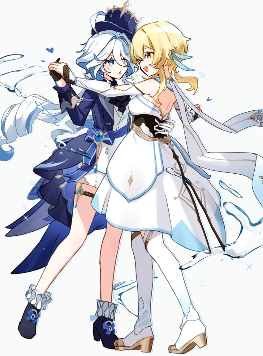 lumine and furina (genshin impact) drawn by utori_(tanakautori)