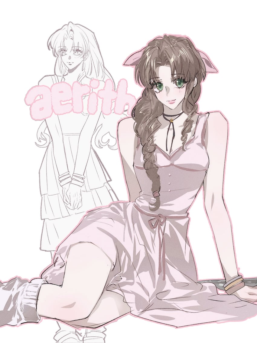 aerith gainsborough (final fantasy and 3 more) drawn by neveromance