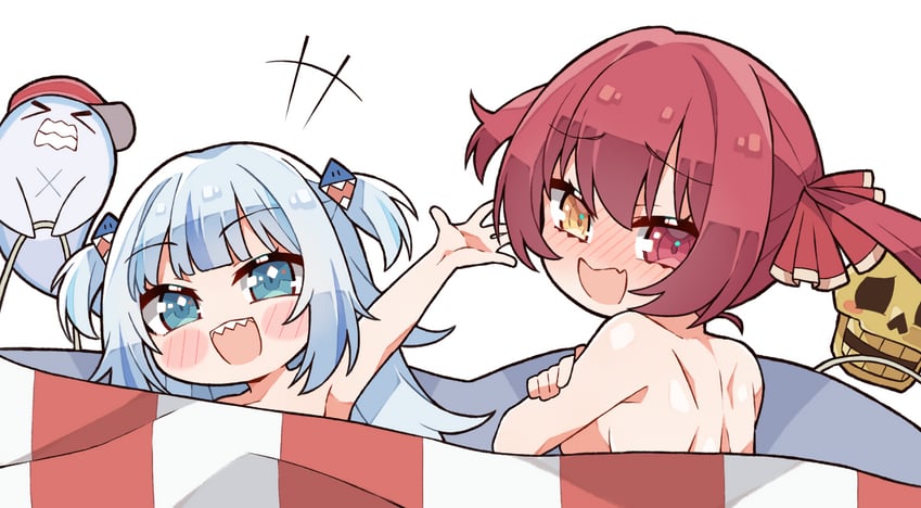 houshou marine, gawr gura, bloop, and dokuro-kun (hololive and 1 more) drawn by kukie-nyan