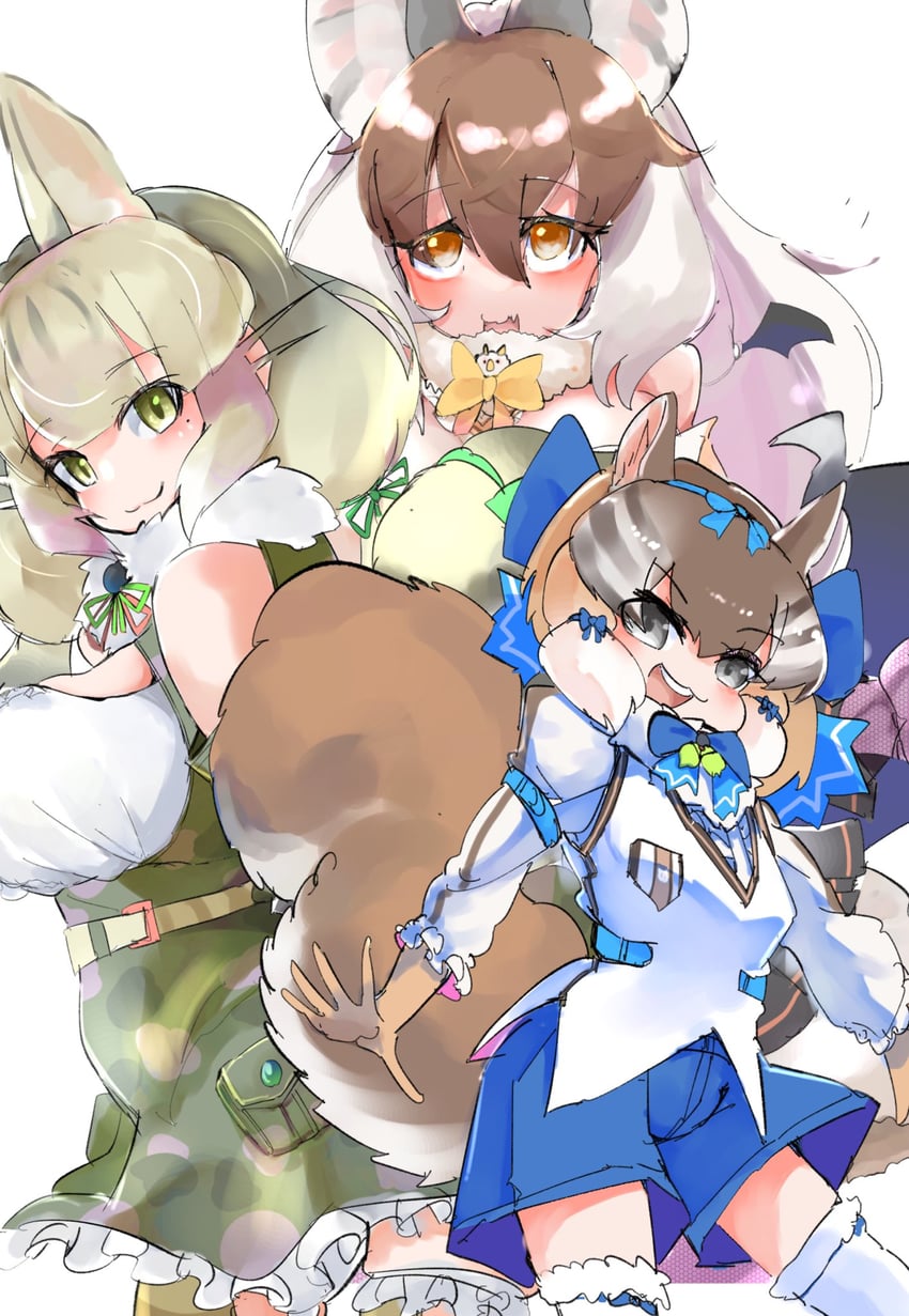brown long-eared bat, siberian chipmunk, and jungle cat (kemono friends and 1 more) drawn by 100maru