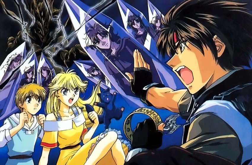 orphen, cleo everlastin, majic lin, leki, and azalie cait sith (majutsushi orphen)