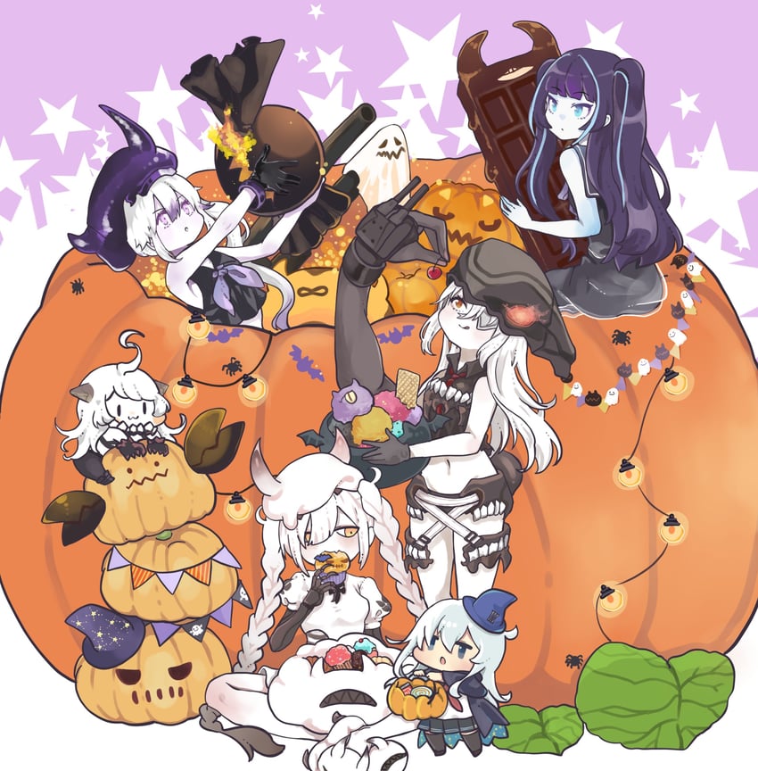 hibiki, destroyer princess, destroyer water oni, abyssal nimbus princess, new battleship princess, and 1 more (kantai collection) drawn by kobone