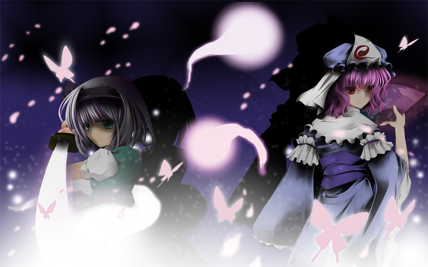 konpaku youmu and saigyouji yuyuko (touhou) drawn by bunchin_(siso_junzy)